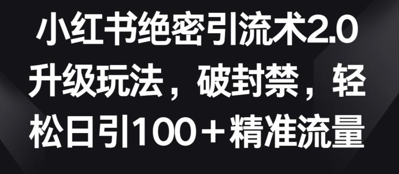 小红书绝密引流术2.0升级玩法，破封禁，轻松日引100+精准流量【揭秘】-南友云赚
