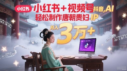 小红书+视频号+抖音，AI轻松制作唐朝贵妇IP，每天30分钟，轻松产出N条，月入3W+-南友云赚