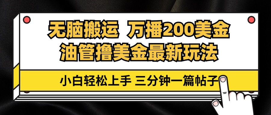 油管无脑搬运撸美金玩法教学，万播200刀，三分钟一篇帖子，小白轻松上手-南友云赚