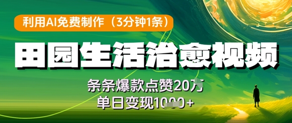 利用AI免费制作田园生活治愈视频，条条爆款点赞20W，单日变现几张-南友云赚