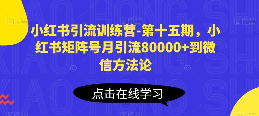小红书引流训练营-第十五期，小红书矩阵号月引流80000+到微信方法论-南友云赚