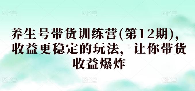 养生号带货训练营(第12期)，收益更稳定的玩法，让你带货收益爆炸-南友云赚