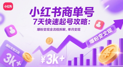 小红书商单号7天快速起号攻略：爆粉变现全流程拆解，单月变现3k+-南友云赚