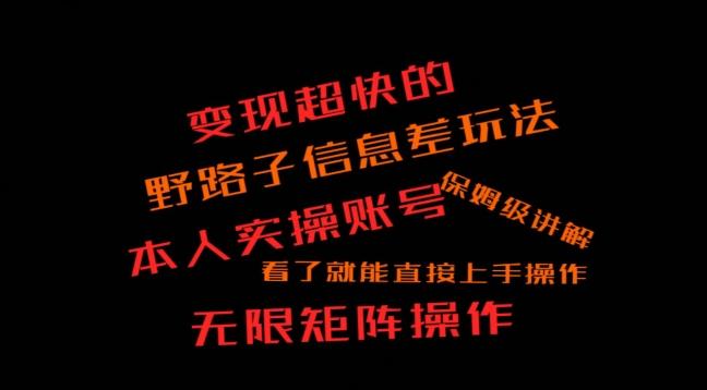 变现超快的野路子信息差玩法，本人实操账号保姆级讲解-南友云赚