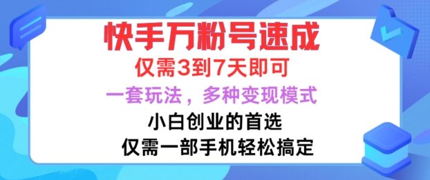 快手万粉号速成，仅需3到七天，小白创业的首选，一套玩法，多种变现模式【揭秘】-南友云赚