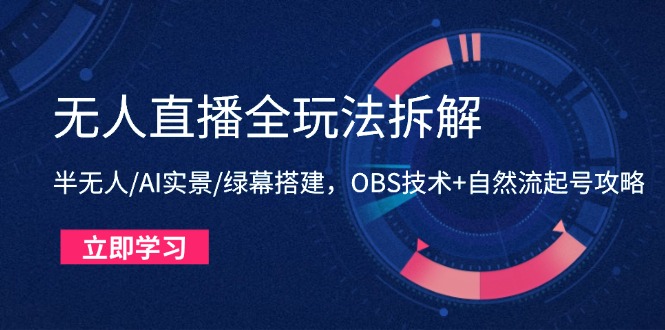 无人直播全玩法拆解：半无人/AI实景/绿幕搭建，OBS技术+自然流起号攻略-南友云赚