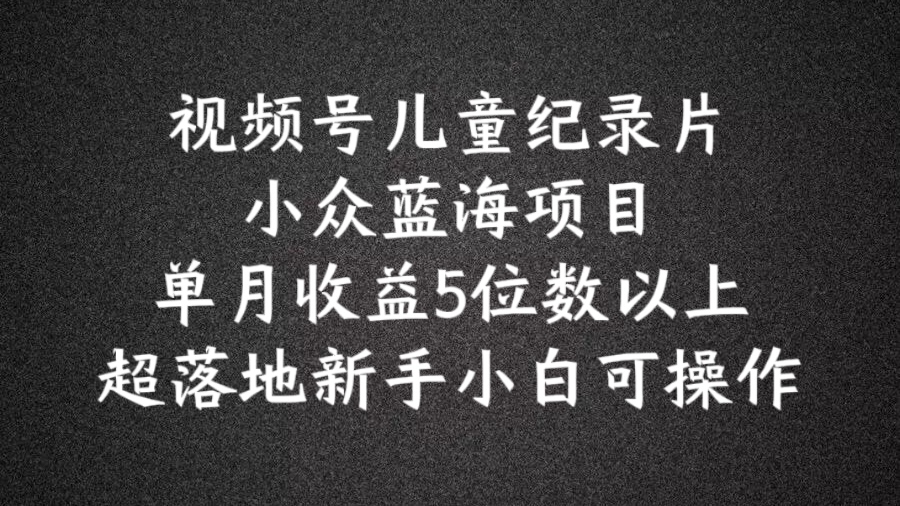 2024蓝海项目视频号儿童纪录片科普，单月收益5位数以上，新手小白可操作【揭秘】-南友云赚