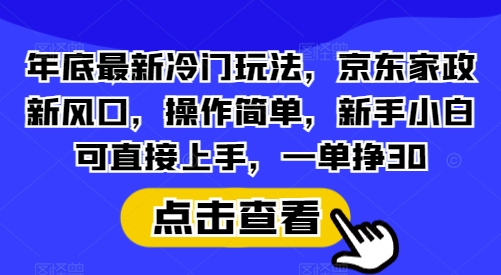 年底最新冷门玩法，京东家政新风口，操作简单，新手小白可直接上手，一单挣30【揭秘】-南友云赚