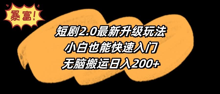 (9375期)短剧2.0最新升级玩法，小白也能快速入门，无脑搬运日入200+-南友云赚