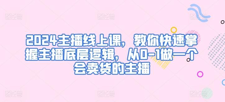 2024主播线上课，教你快速掌握主播底层逻辑，从0-1做一个会卖货的主播-南友云赚