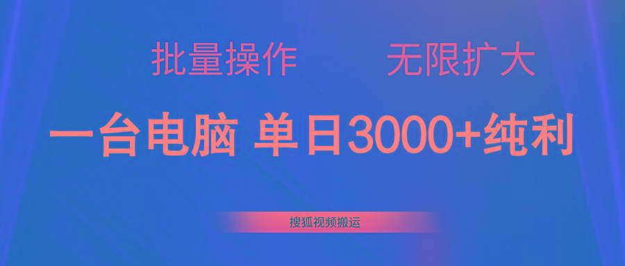 搜狐视频搬运，一台电脑单日3000+，批量操作，可无限扩大-南友云赚