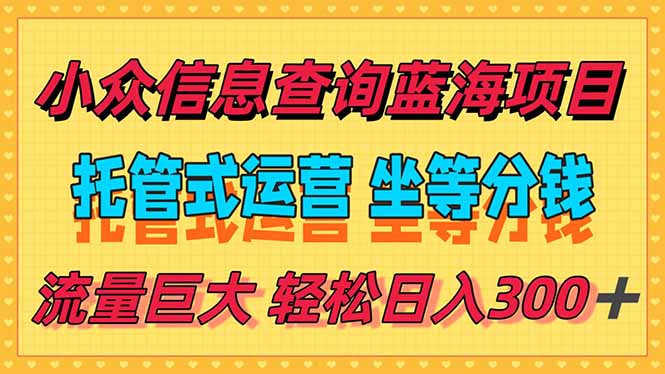 稳定日入300＋，小众信息查询蓝海项目，全程懒人式托管，解放你的时间-南友云赚
