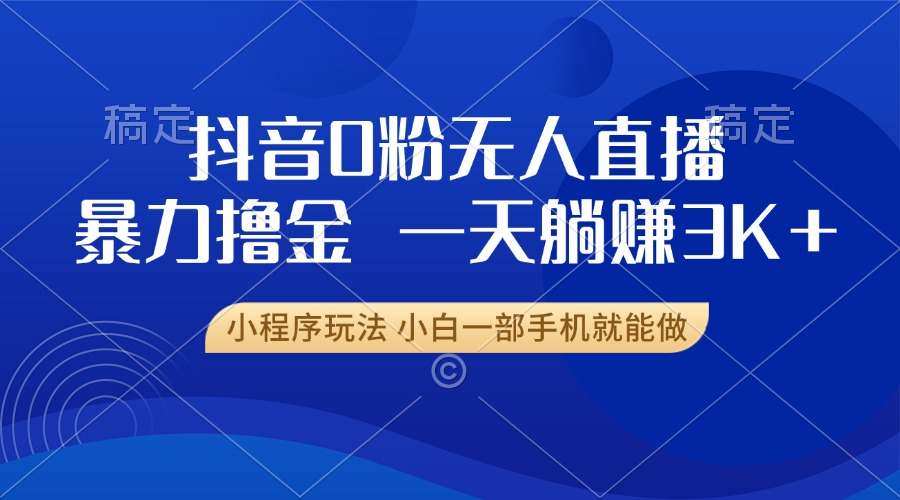抖音0粉无人直播暴力掘金，一天躺赚3K+，小白一部手机就能做-南友云赚