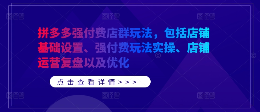 拼多多强付费店群玩法，包括店铺基础设置、强付费玩法实操、店铺运营复盘以及优化-南友云赚