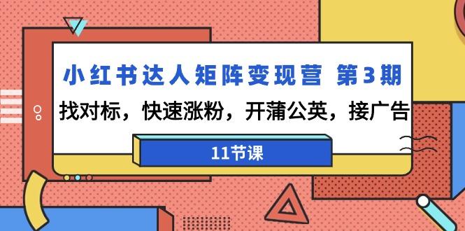 小红书达人矩阵变现营 第3期，找对标，快速涨粉，开蒲公英，接广告-11节课-南友云赚
