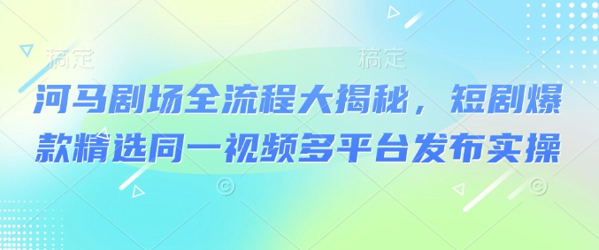 河马剧场全流程大揭秘，短剧爆款精选同一视频多平台发布实操-南友云赚