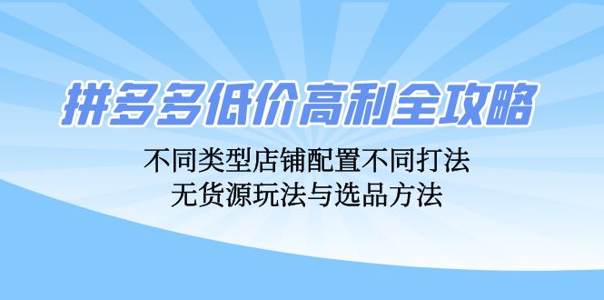 拼多多低价高利全攻略：不同类型店铺配置不同打法，无货源玩法与选品方法-南友云赚