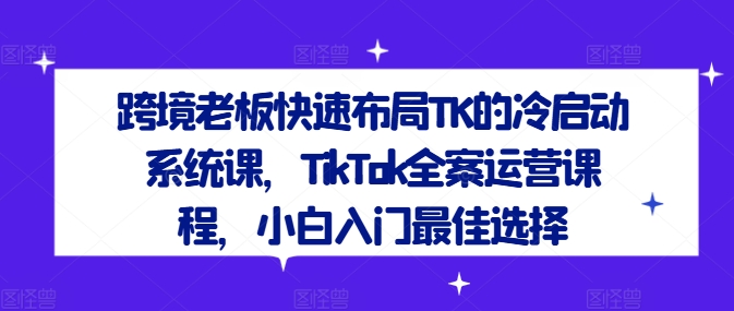 跨境老板快速布局TK的冷启动系统课，TikTok全案运营课程，小白入门最佳选择-南友云赚