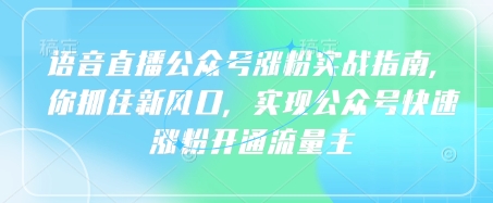 语音直播公众号涨粉实战指南，你抓住新风口，实现公众号快速涨粉开通流量主-南友云赚