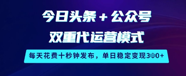 今日头条+公众号双重代运营模式，每天花费十秒钟发布，单日稳定变现3张【揭秘】-南友云赚