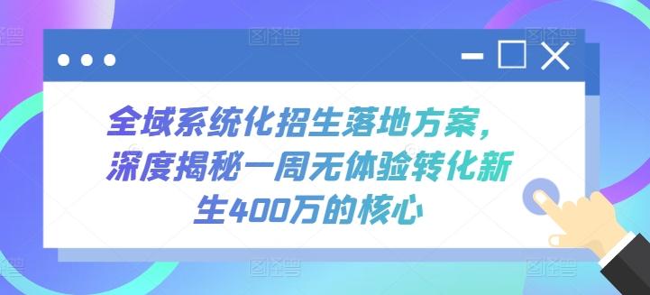 全域系统化招生落地方案，深度揭秘一周无体验转化新生400万的核心-南友云赚