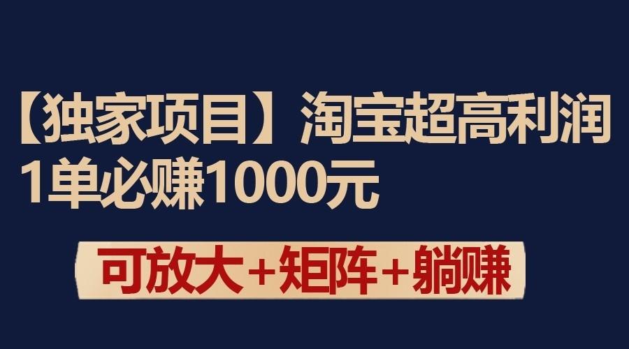 独家淘宝超高利润项目：1单必赚1000元，可放大可矩阵操作-南友云赚