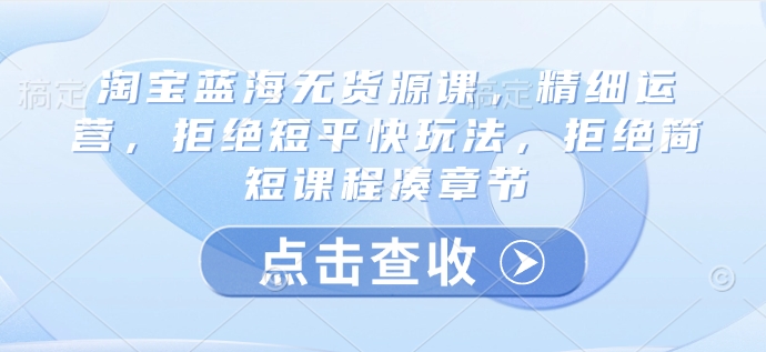 淘宝蓝海无货源课，精细运营，拒绝短平快玩法，拒绝简短课程凑章节-南友云赚