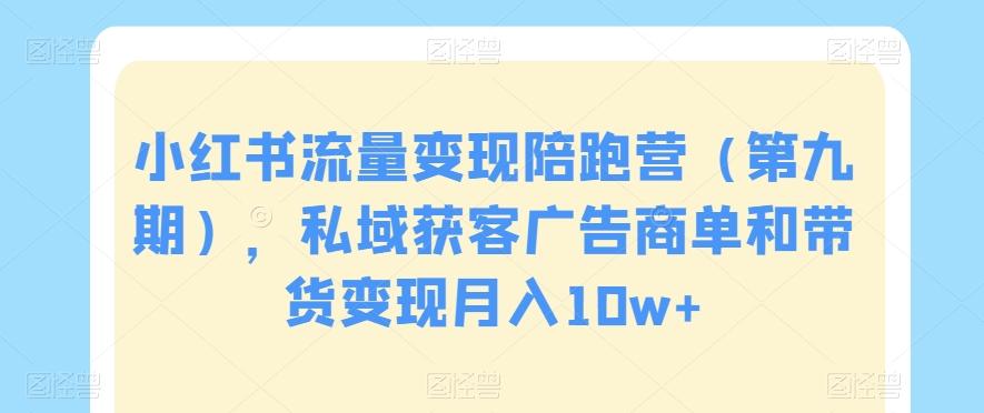 小红书流量变现陪跑营（第九期），私域获客广告商单和带货变现月入10w+-南友云赚