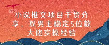 小说推文项目干货分享，双男主稳定5位数大佬实操经验-南友云赚
