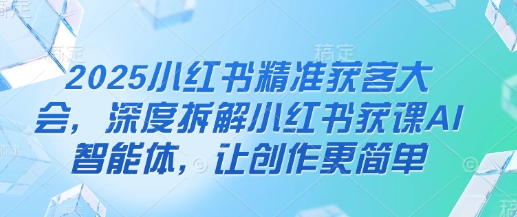 2025小红书精准获客大会，深度拆解小红书获课AI智能体，让创作更简单-南友云赚