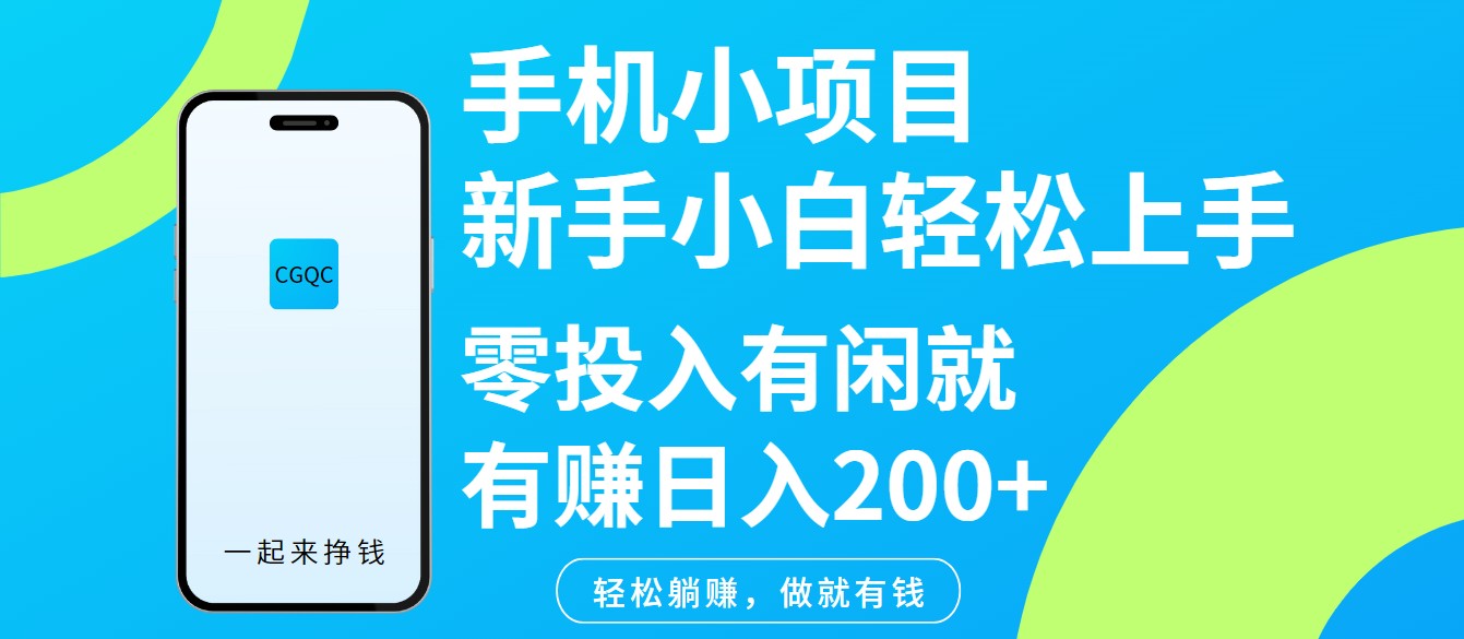 手机小项目新手小白轻松上手零投入有闲就有赚日入200+-南友云赚