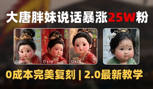 AI大唐胖贵妃说话2.0，40条视频暴涨40w粉，附独家变现攻略-南友云赚