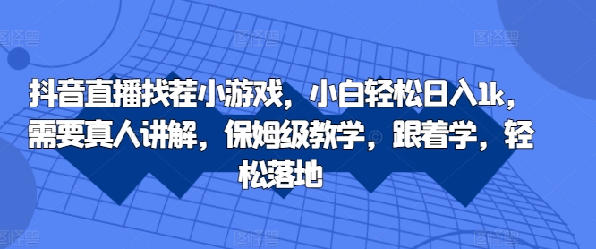 抖音直播找茬小游戏，小白轻松日入1k，需要真人讲解，保姆级教学，跟着学，轻松落地【揭秘】-南友云赚