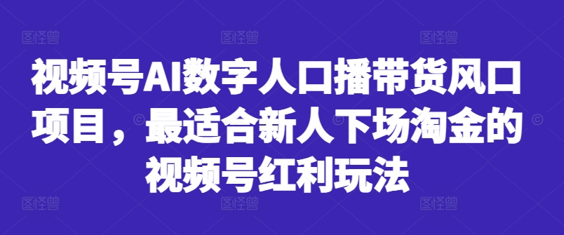 视频号AI数字人口播带货风口项目，最适合新人下场淘金的视频号红利玩法-南友云赚
