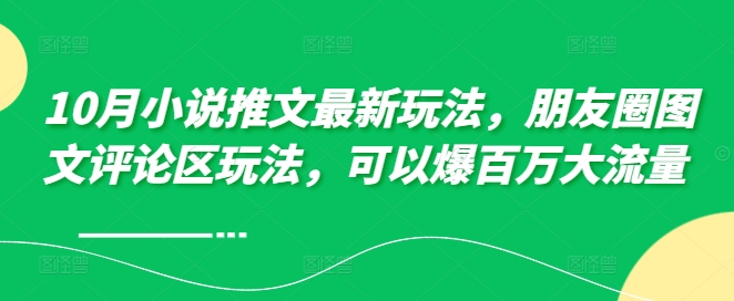 10月小说推文最新玩法，朋友圈图文评论区玩法，可以爆百万大流量 -南友云赚