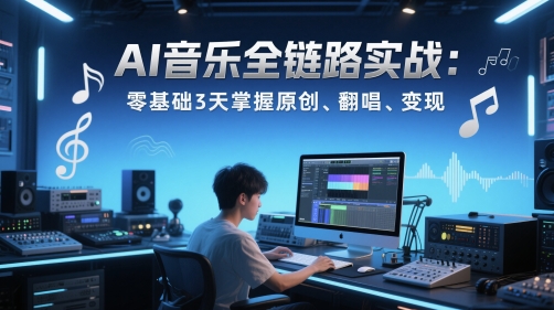 AI音乐全链路实战变现课：零基础3天掌握原创、翻唱、变现-南友云赚