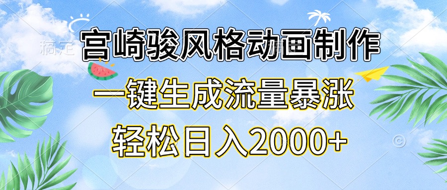 宫崎骏风格动画制作，一键生成流量暴涨，轻松日入2000+-南友云赚