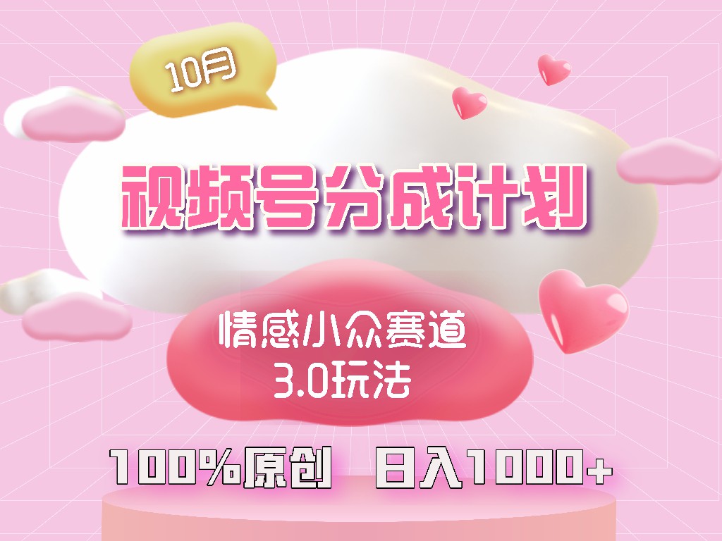 视频号情感小众赛道3.0.纯原创视频，每天1小时，小白易上手-南友云赚