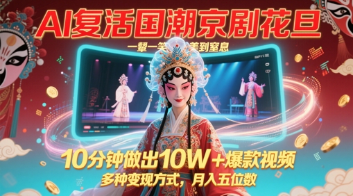 AI复活国潮京剧花旦，一颦一笑美到窒息，10分钟做出10W+爆款视频，多种变现方式，月入五位数-南友云赚