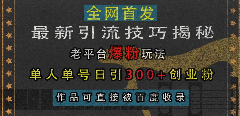 最新引流技巧揭秘，老平台爆粉玩法，单人单号日引300+创业粉，作品可直接被百度收录-南友云赚