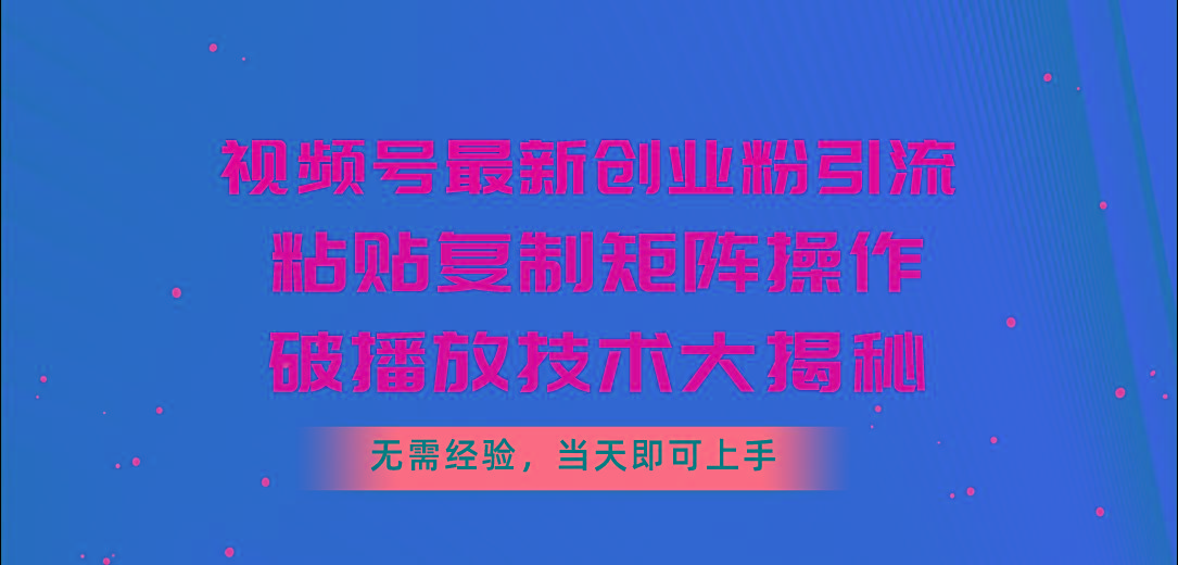视频号最新创业粉引流，粘贴复制矩阵操作，破播放技术大揭秘，无需经验…-南友云赚