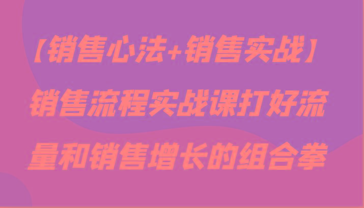 【销售心法+销售实战】销售流程实战课打好流量和销售增长的组合拳-南友云赚