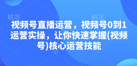 视频号直播运营，视频号0到1运营实操，让你快速掌握(视频号)核心运营技能-南友云赚