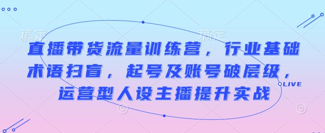 直播带货流量训练营，行业基础术语扫盲，起号及账号破层级，运营型人设主播提升实战-南友云赚