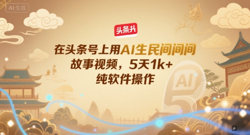 在头条号上用AI生民间故事视频，5天1k+，纯软件操作-南友云赚