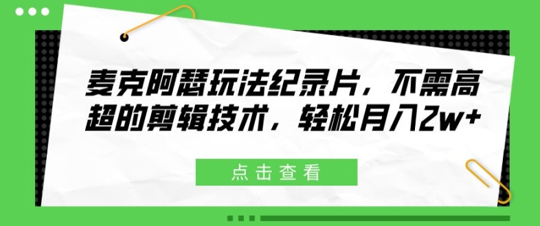 麦克阿瑟玩法纪录片，不需高超的剪辑技术，轻松月入2w+【揭秘】-南友云赚