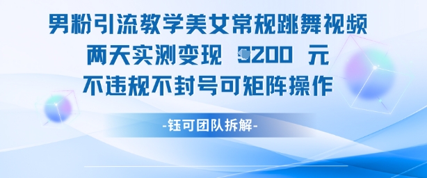 男粉引流教学美女常规跳舞视频两天实测变现1k+，不违规不封号可矩阵操作-南友云赚