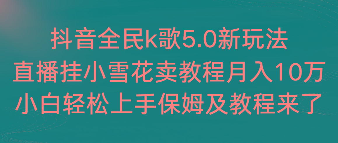 抖音全民k歌5.0新玩法，直播挂小雪花卖教程月入10万，小白轻松上手，保…-南友云赚