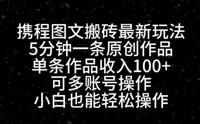 携程图文搬砖最新玩法，5分钟一条原创作品，单条作品收入100+-南友云赚