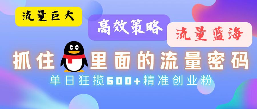 流量蓝海，抓住QQ里面的流量密码！高效策略，单日狂揽500+精准创业粉-南友云赚